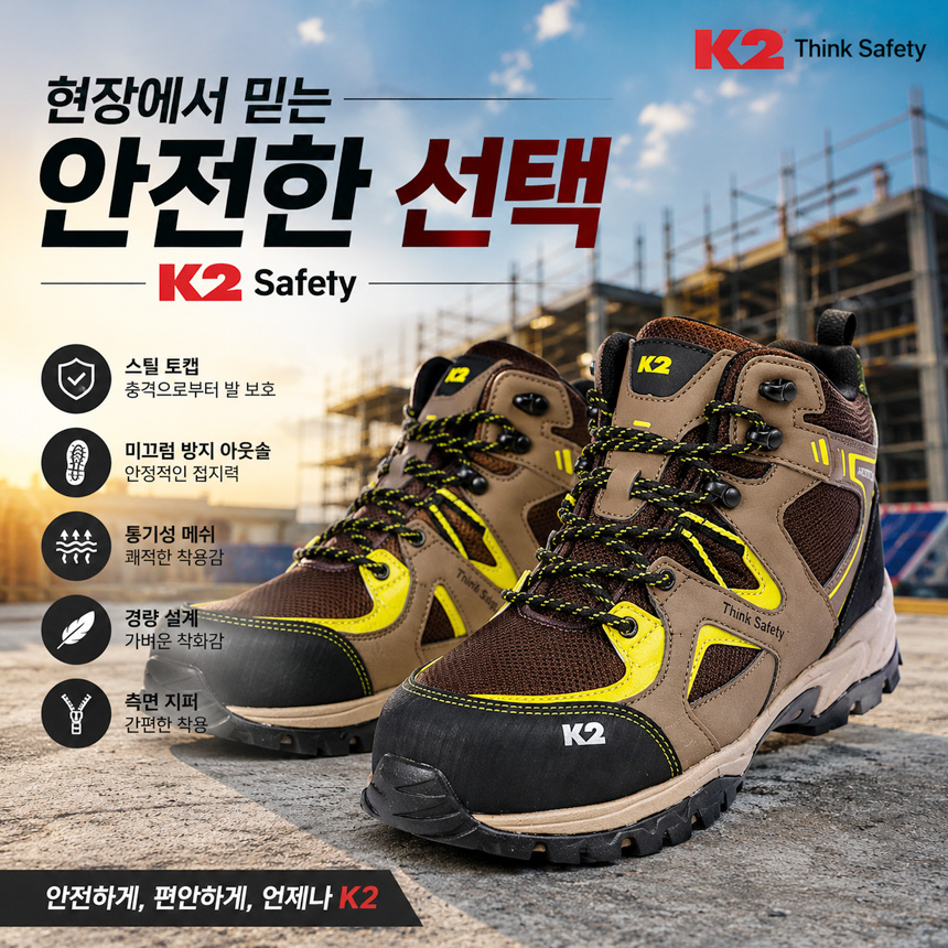 K2세이프티 산업용 안전화 작업화 메쉬 경량 단체안전화 발볼넓은 현장화 통풍 가벼운 - 상세 이미지 2