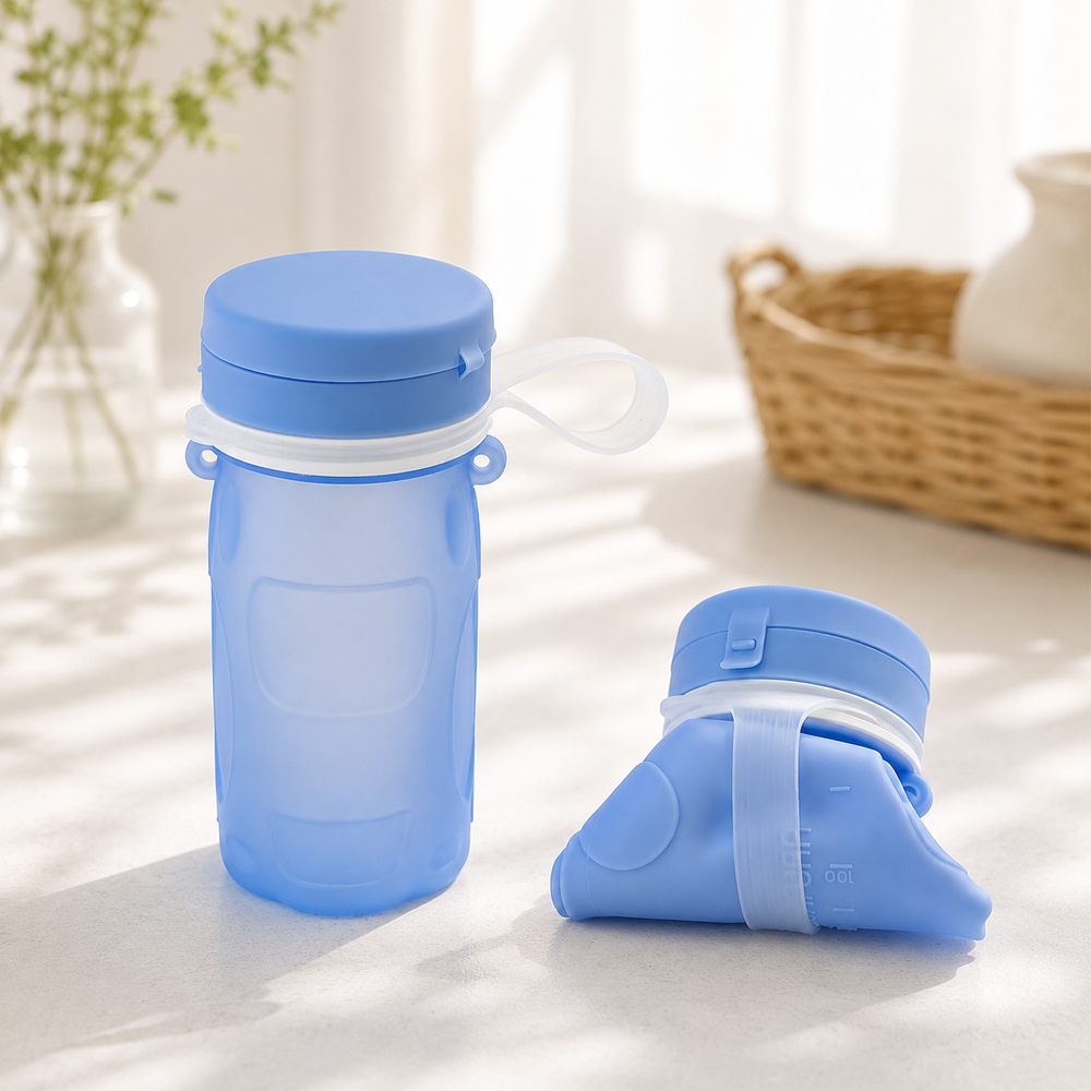 아가프라 실리콘빨대컵+어깨끈+슬러시탑 300ml 접이식 물통 물주머니 ,견학물병,어린이집 - 상세 이미지 3