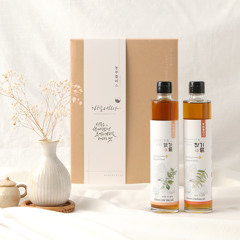 국산 저온압착 참기름과들기름 300ml 선물세트 농부플러스 - 상품 이미지