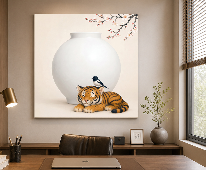 숲속의 호작도 까치 호랑이 그림 거실 인테리어 캔버스 액자 소형 이미지 6