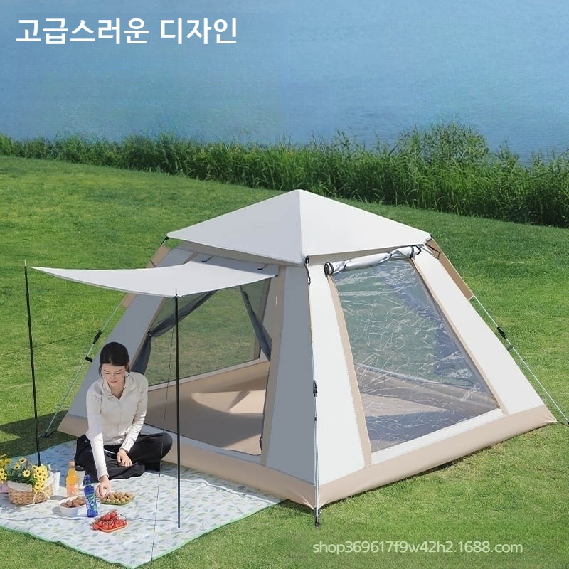 자동 텐트 햇빛 차단 간편 설치 중형 3-4인용 블루 중형 215x215x135 - 상세 이미지 2