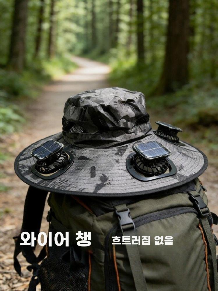 태양열 선풍기모자 낚시모자 자외선차단 등산 여름 야외 그레이 조정할 수 있는 54-60cm - 상세 이미지 5