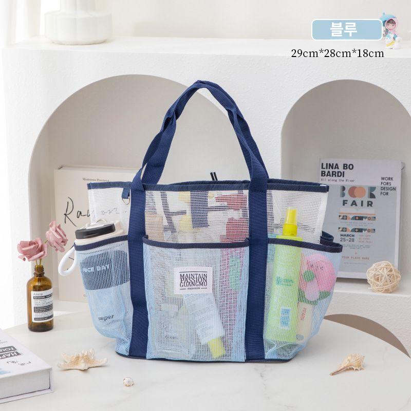 여성 대용량 메쉬 화장품 여행용 샤워 수납 가방 블랙 (대형+소형 원형가방) 29x28x18CM 이미지 7