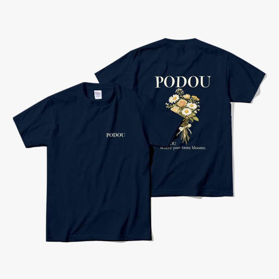 포도우 PODOU 플라워 꽃다발 부케 데이지 크림 장미 야로우 안개꽃 굿즈 티셔츠 - 상세 이미지 2