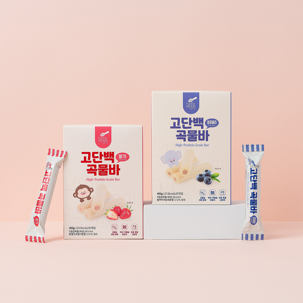 리틀스푼 고단백 곡물바 아기 유아 곡물 과자 어린이 간식 딸기 블루베리 - 상품 이미지
