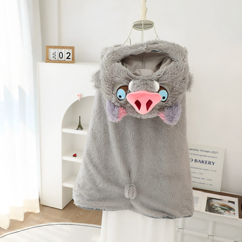 귀멸의칼날 이노스케 담요 후드 모자 망토 극세사 이불담요 코스프레 귀여운 - 상세 이미지 5