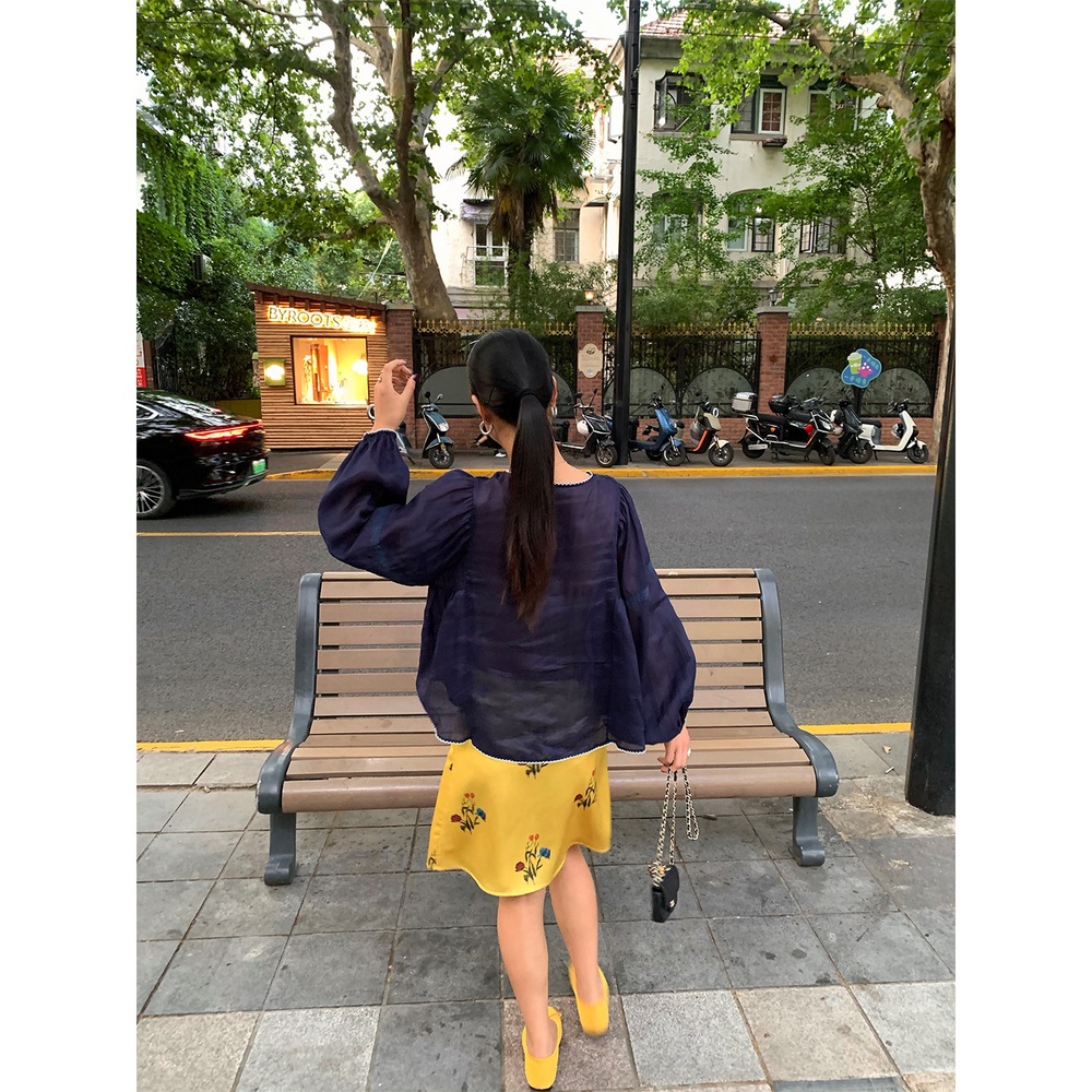 새틴100 꽃패턴 미디스커트 봄가을 중국풍 스타일 디자인 고급소재 옐로우 - 상세 이미지 5