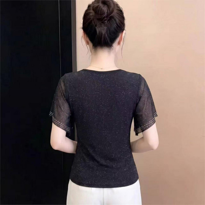 모던 댄스복 사교 댄스옷 라틴 방송 여성 라인 스포츠 티셔츠 검은색 M - 상세 이미지 4