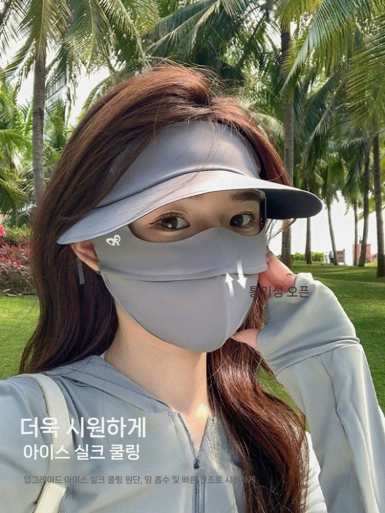 여성용 자외선 차단 마스크 선쉐이드 풀페이스 모자 통합 아이스 실크 페이스 키니 - 상세 이미지 4