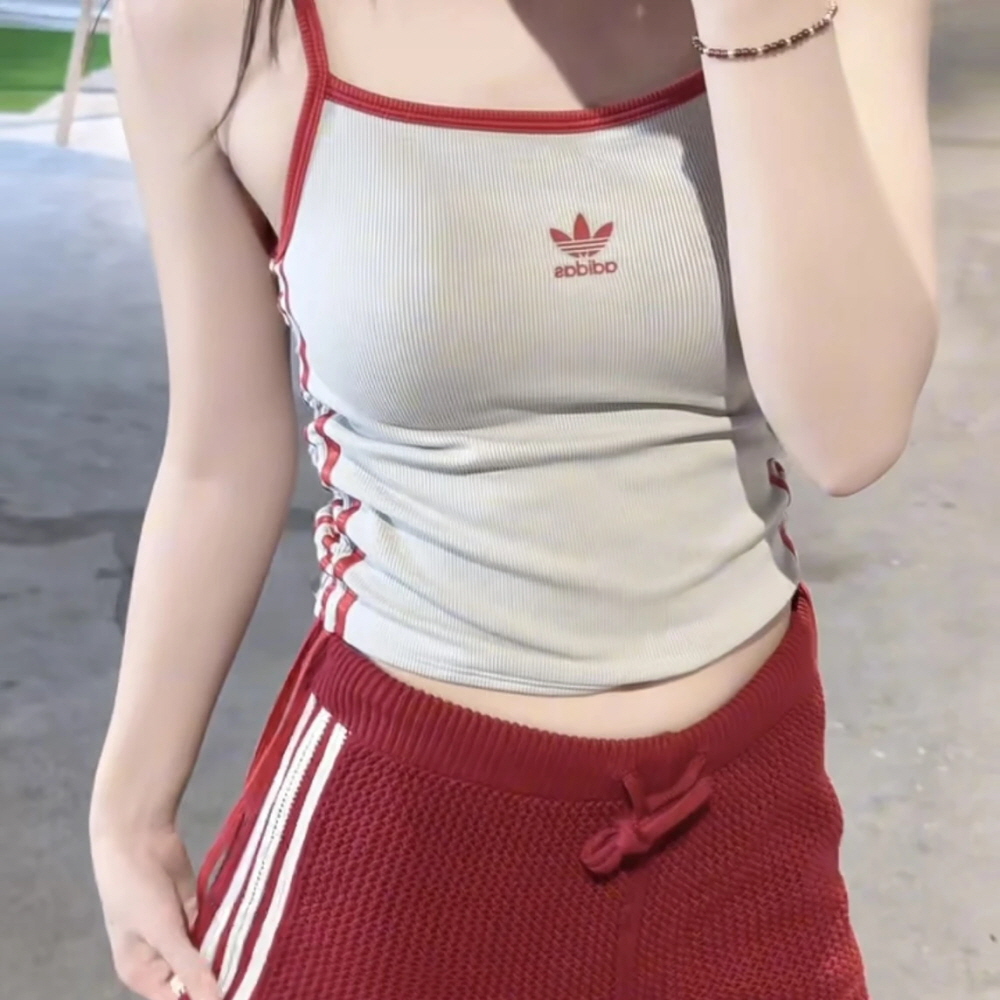 아디다스 우먼스 오리지널 드로우스트링 탱크 탑 크롭 나시 그레이 LC6456 이미지 8