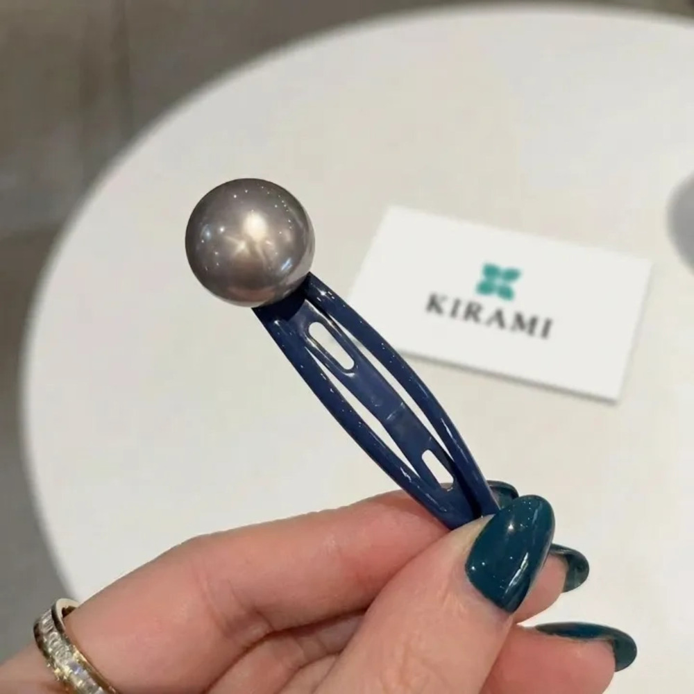 레트로 왕구슬 똑딱핀 잔머리 정리 포인트 컬러 헤어핀 - 상세 이미지 3