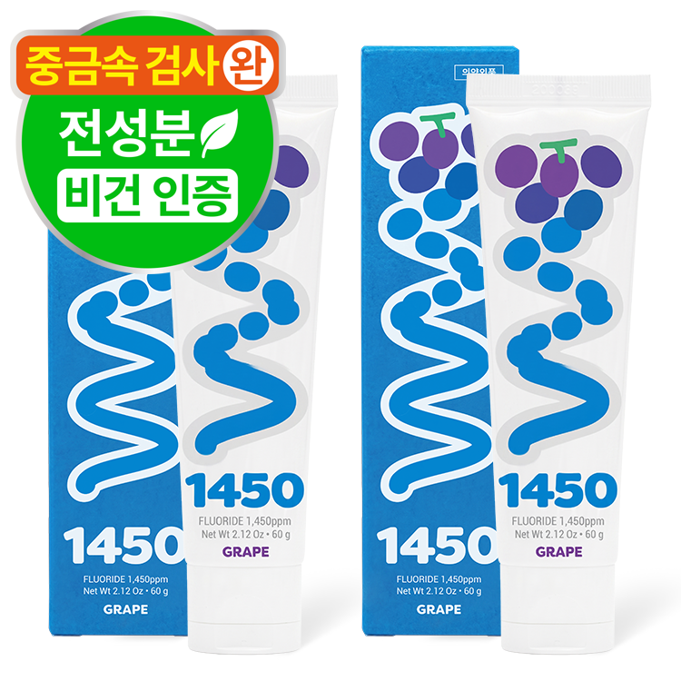 닥터노아 중금속 안심 1450 고불소 유아 어린이치약 초등학생 아기 키즈 포도향, 60g, 2개