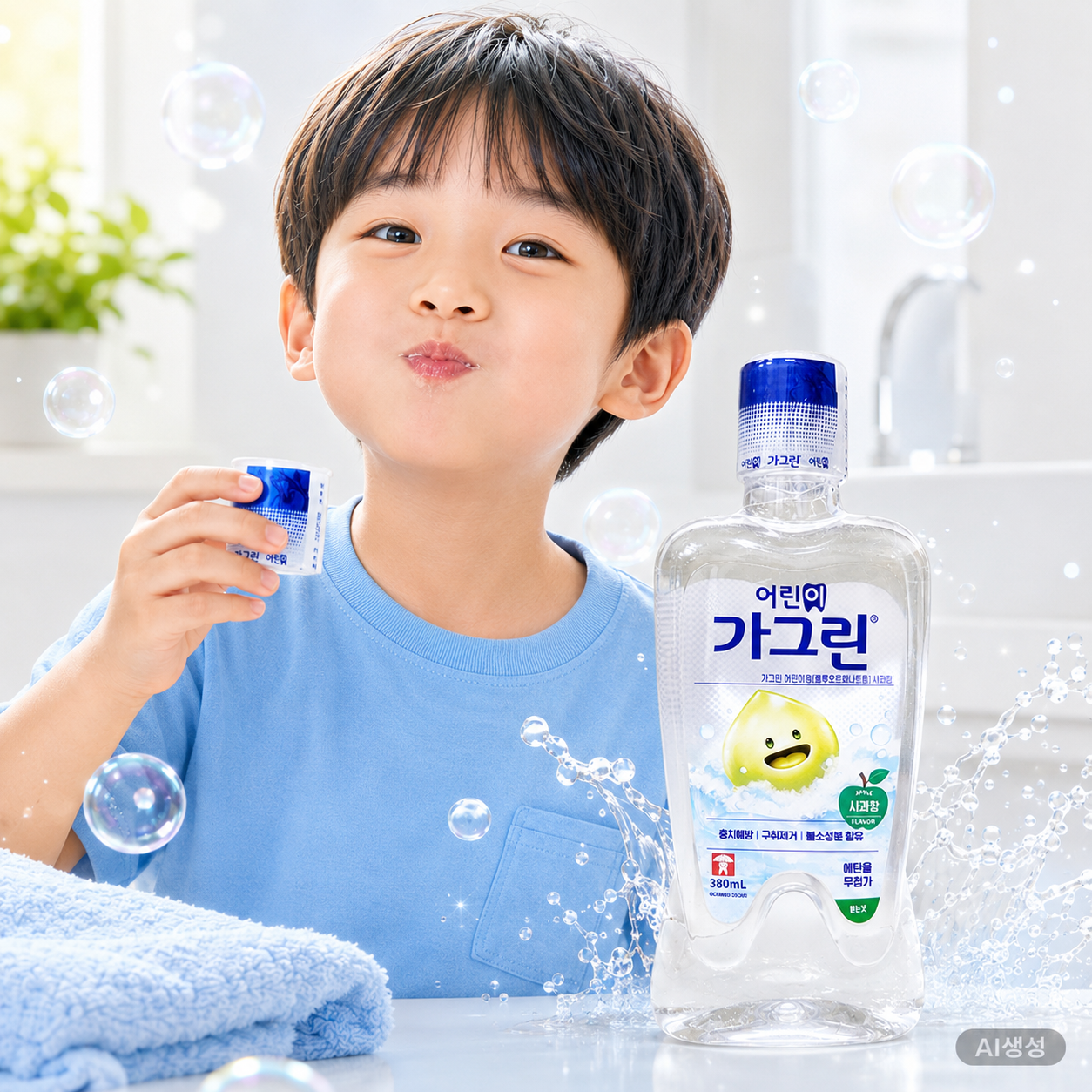 (3개) 어린이 가그린 380ml 딸기 사과 청포도 가글액 가글 불소 과일향 - 상세 이미지 3