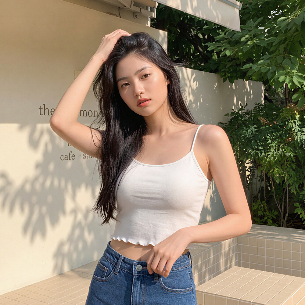 힙핑크 올데이 소프트 모달 웨이브 크롭 브라탑 끈나시 (일체형 볼륨패드) - 상세 이미지 2