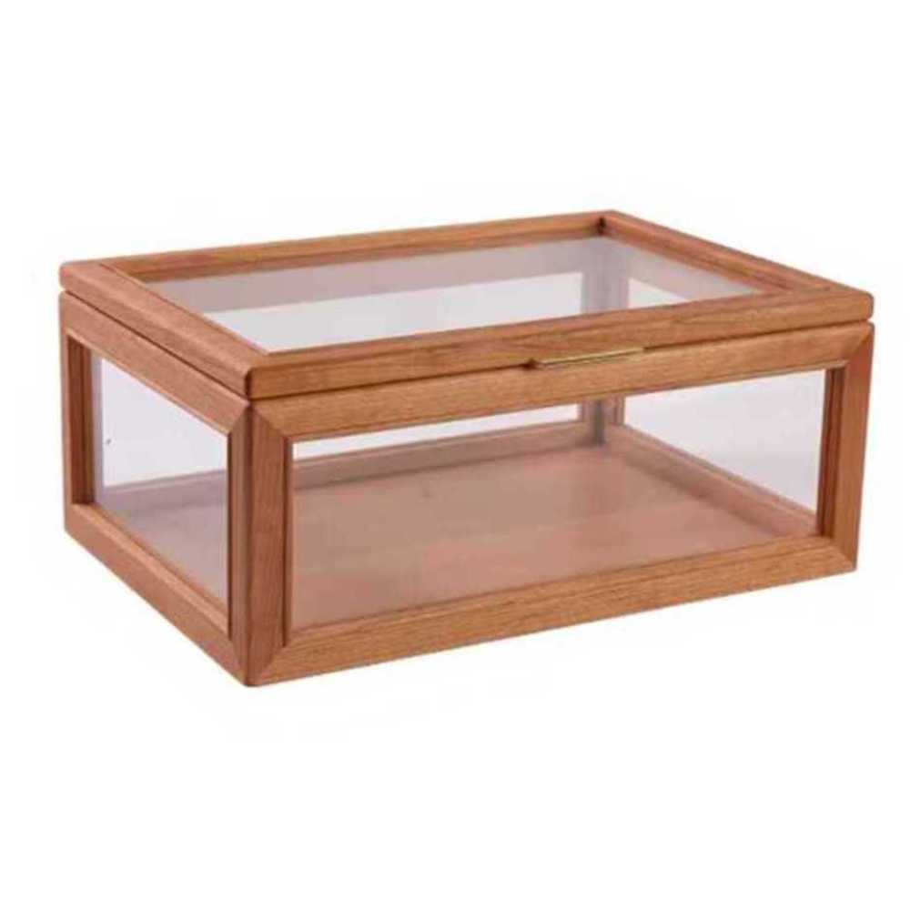우드 쇼케이스 보관함 사각 원목 미니 유리 빈티지 체리목 35x25cm - 상품 이미지