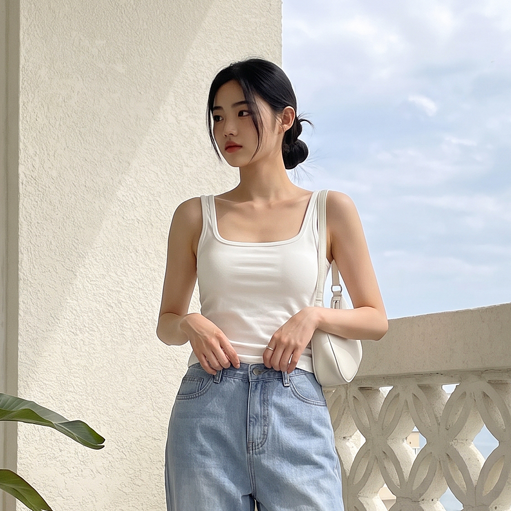 힙핑크 올데이 소프트 모달 스퀘어 브라탑 나시 (일체형 볼륨패드) - 상세 이미지 2