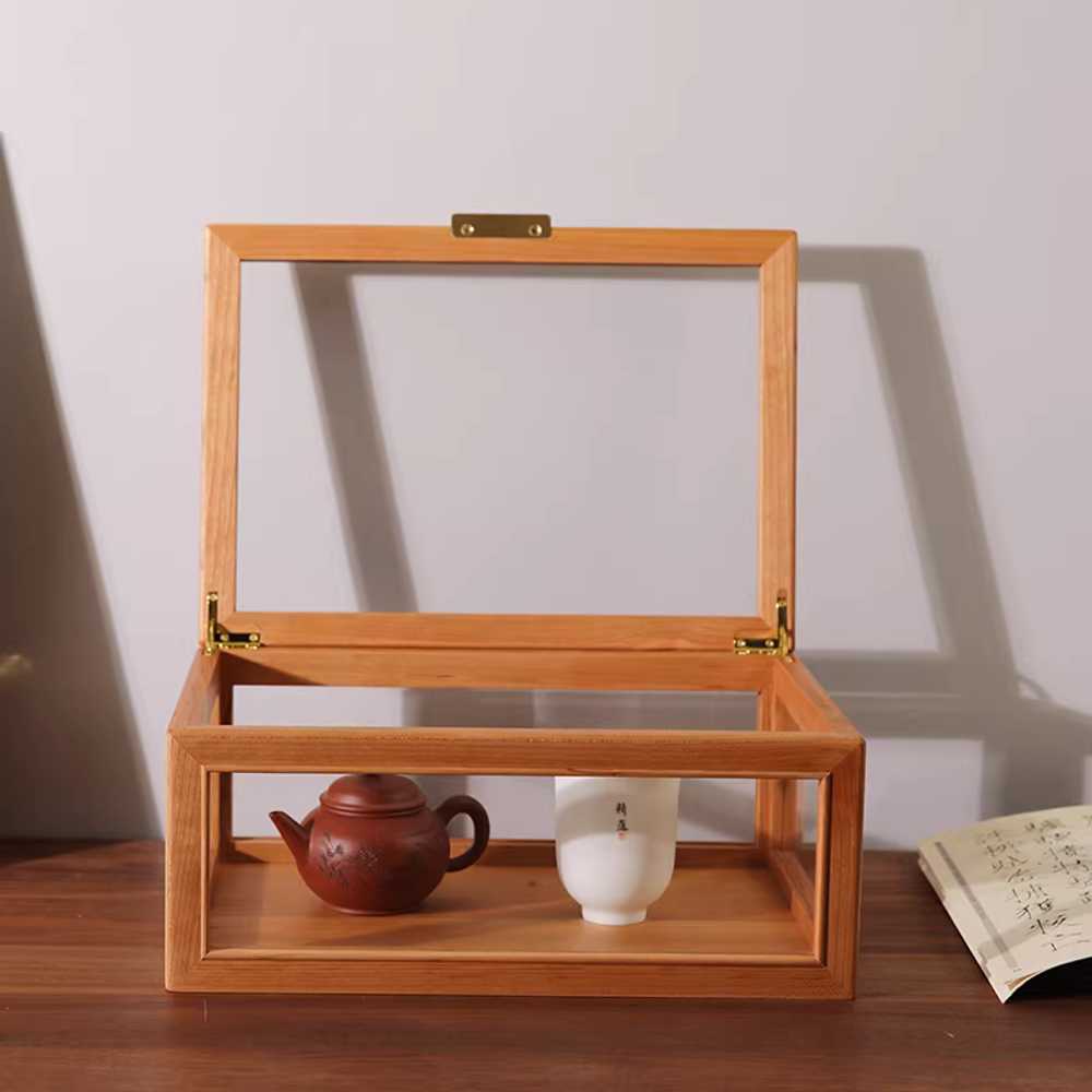 우드 쇼케이스 보관함 사각 원목 미니 유리 빈티지 체리목 35x25cm - 상세 이미지 3