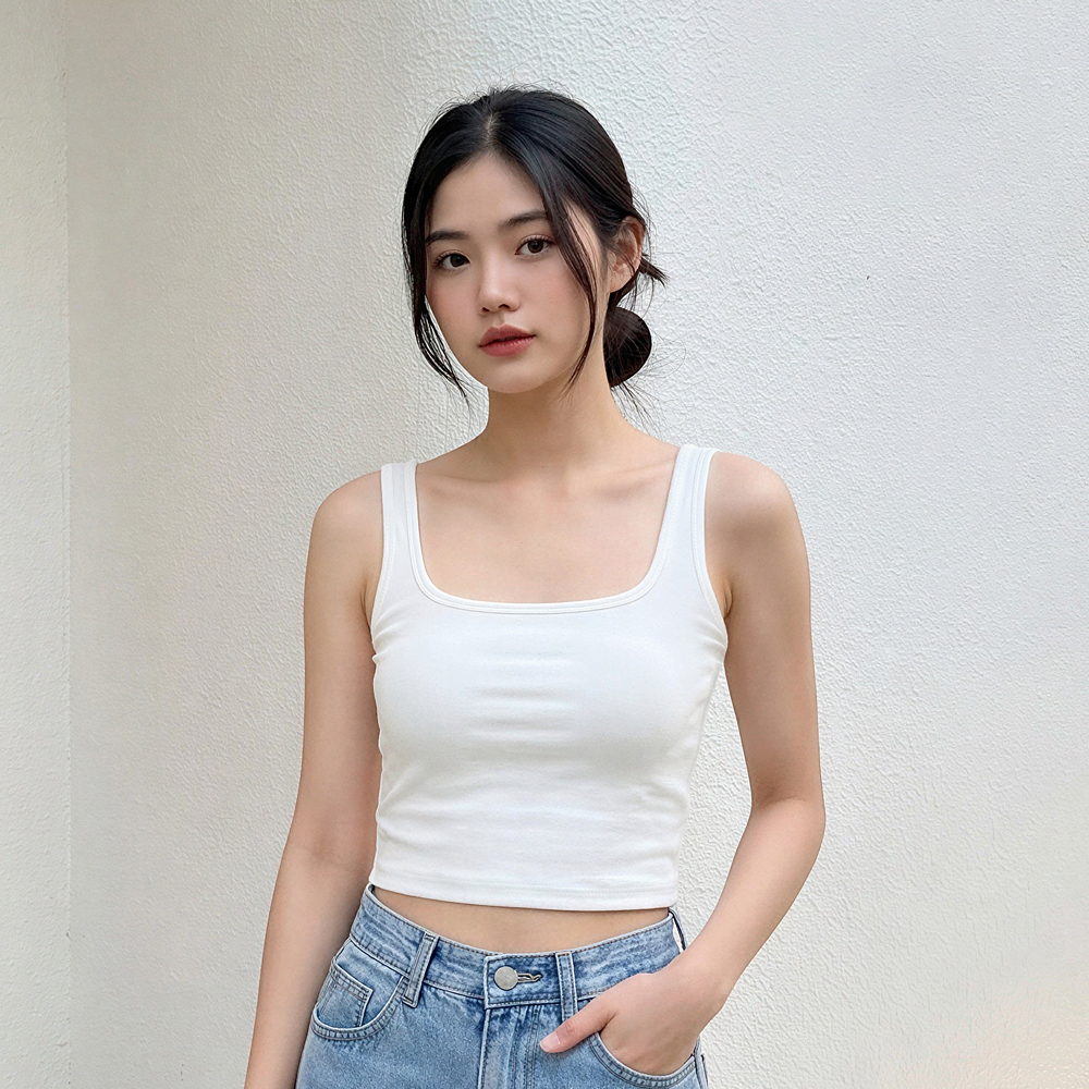 힙핑크 올데이 소프트 모달 스퀘어 브라탑 나시 (일체형 볼륨패드) - 상품 이미지