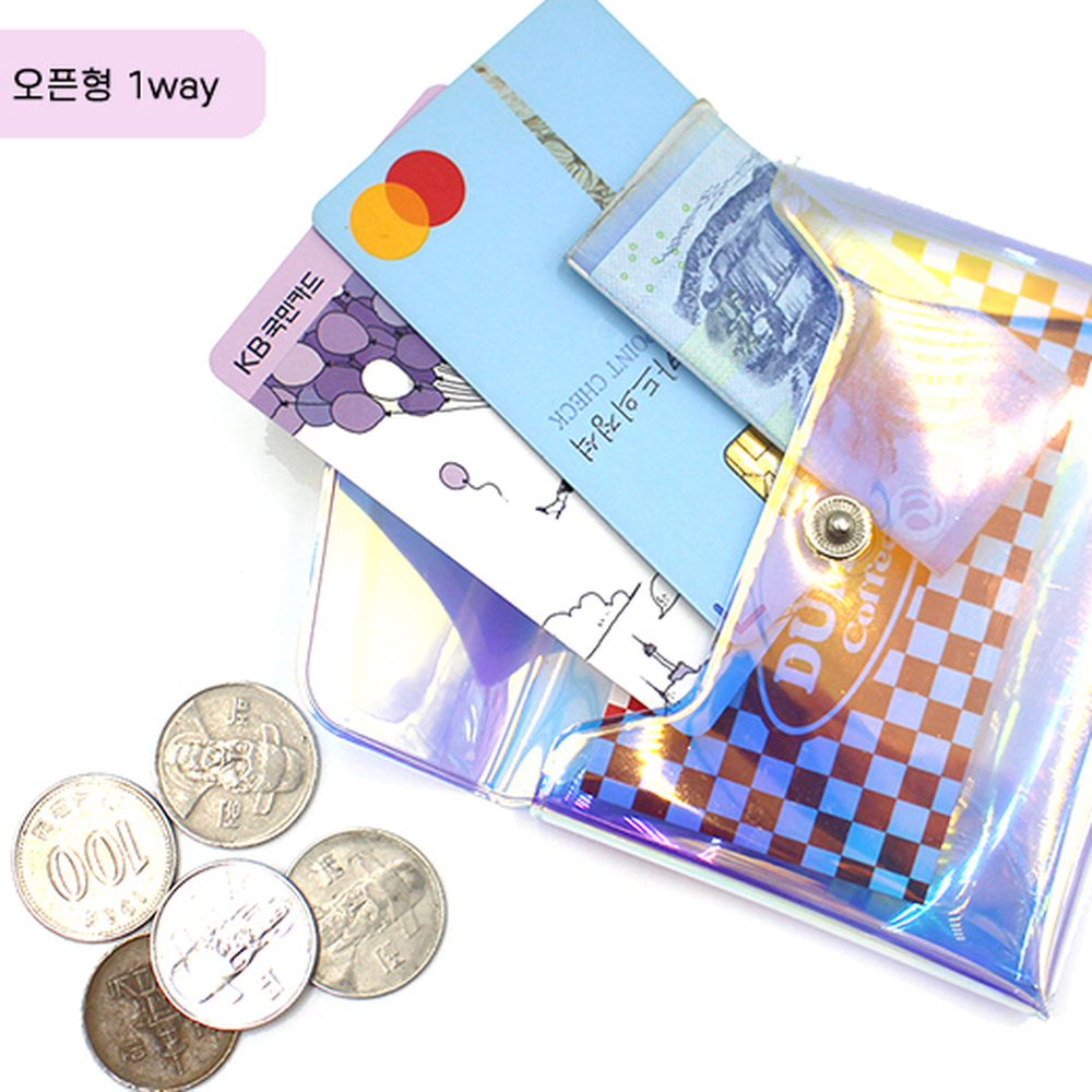 똑딱이형수납용 홀로그램디자인패션잡화동전지갑 투명소재휴대간편코인지갑 3WAY - 상세 이미지 2