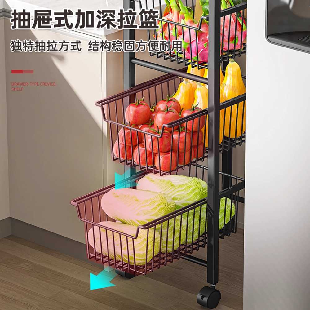 냉장고틈새수납장 이동식 주방 선반 슬라이딩 트롤리 30cm 4단 블랙 - 상세 이미지 4