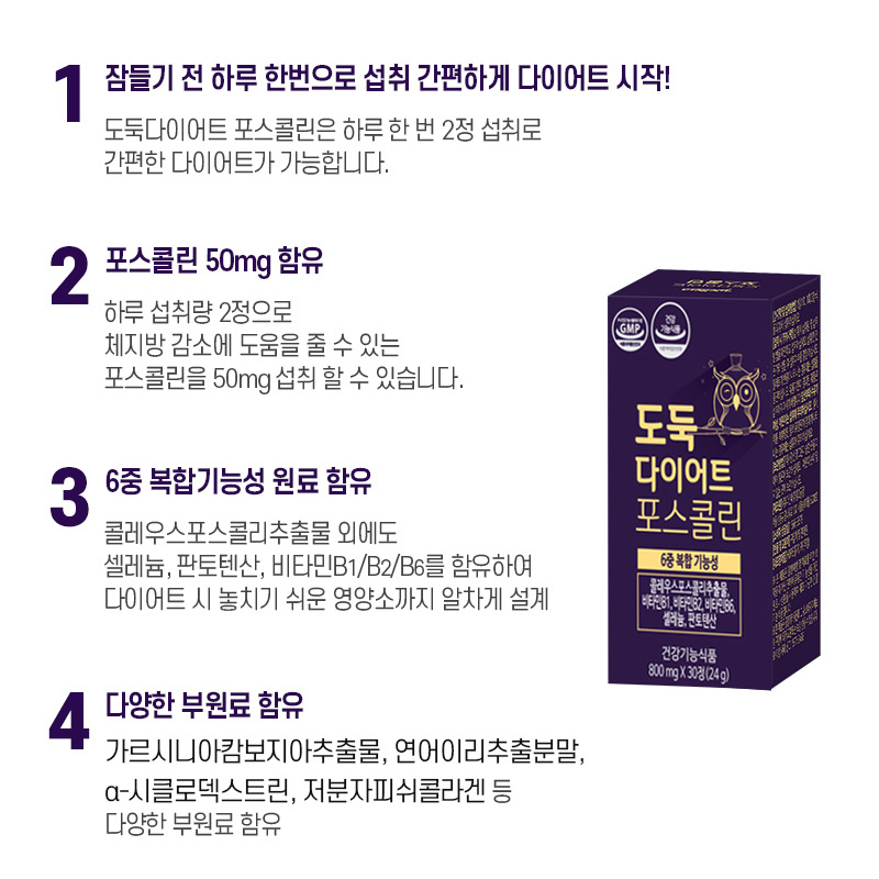 도둑 다이어트 포스콜린 수면 콜레우스포스콜리 30정, 3개 - 상세 이미지 4