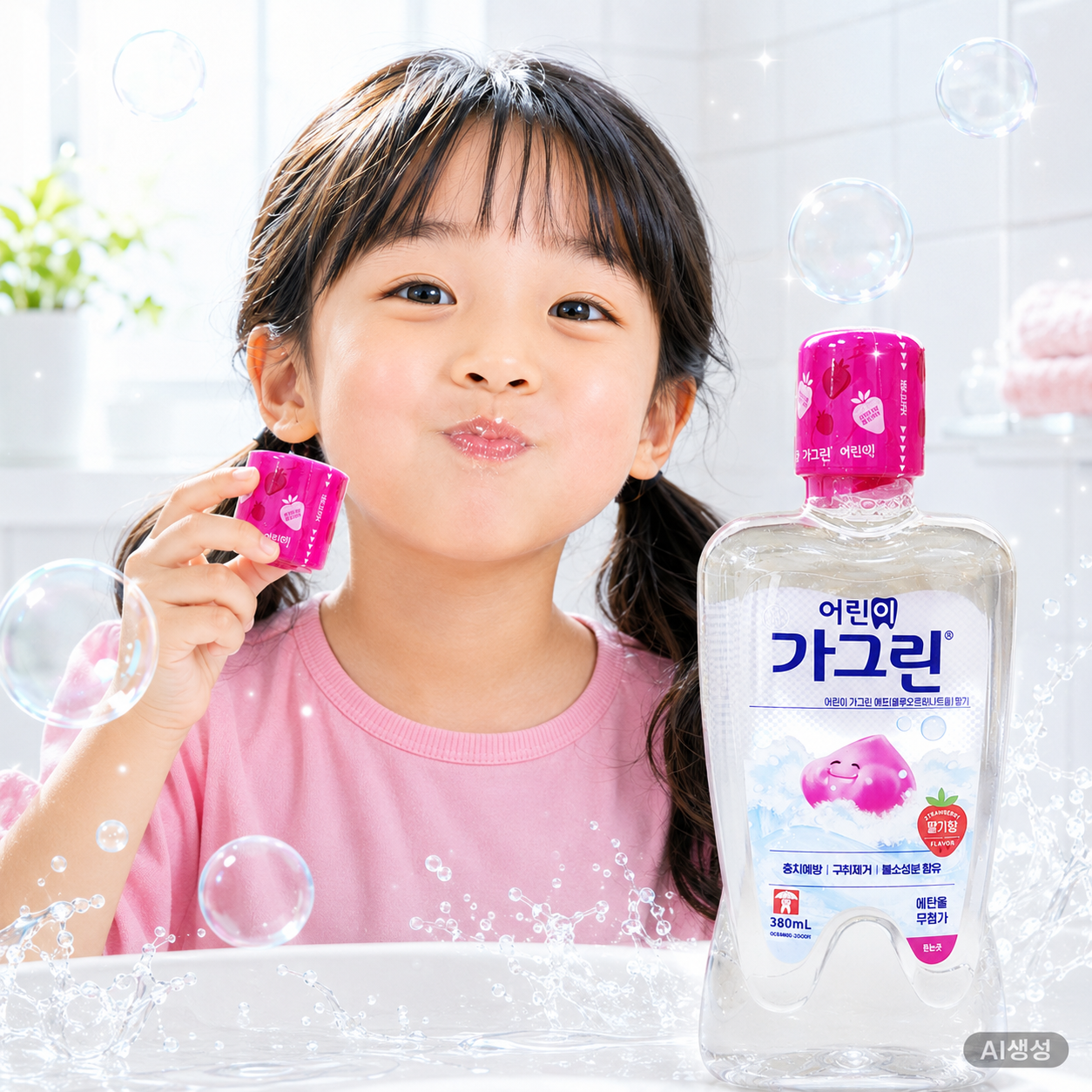 (3개) 어린이 가그린 380ml 딸기 사과 청포도 가글액 가글 불소 과일향 - 상세 이미지 2
