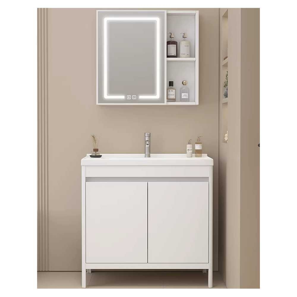 미니 세면대 하부장  세라믹 스마트 캐비넷 싱크대 화이트 60cm + 거울 - 상품 이미지
