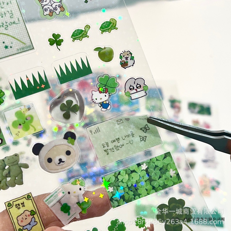 10P 네잎클로버 다꾸 스티커 마테 마스킹테이프 고전 문구 칼선 탑꾸 폰꾸 탑로더 꾸미기 - 상세 이미지 4