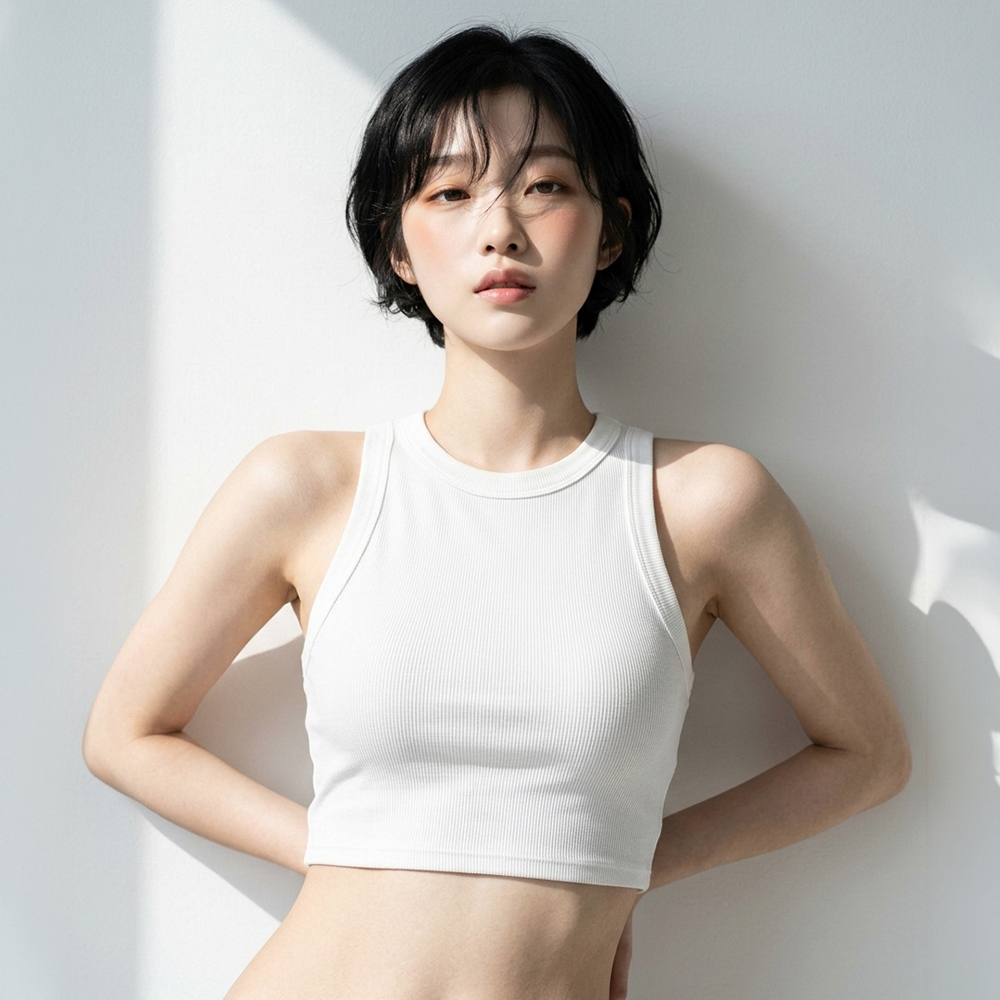 노브라 여름 홀터넥 레이어드 캡나시 브라탑 크롭탑 골지 브라일체형 이너 런닝 이미지 6