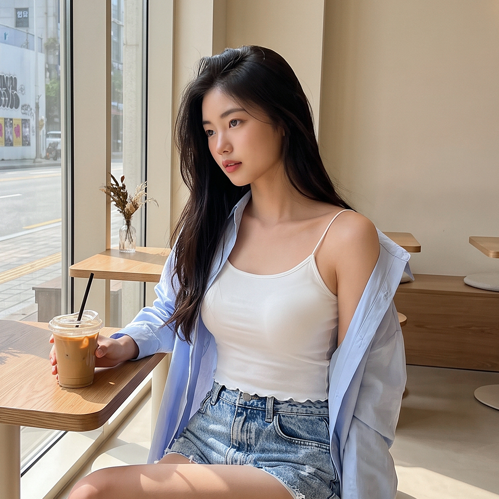 힙핑크 올데이 소프트 모달 웨이브 크롭 브라탑 끈나시 (일체형 볼륨패드) - 상세 이미지 3