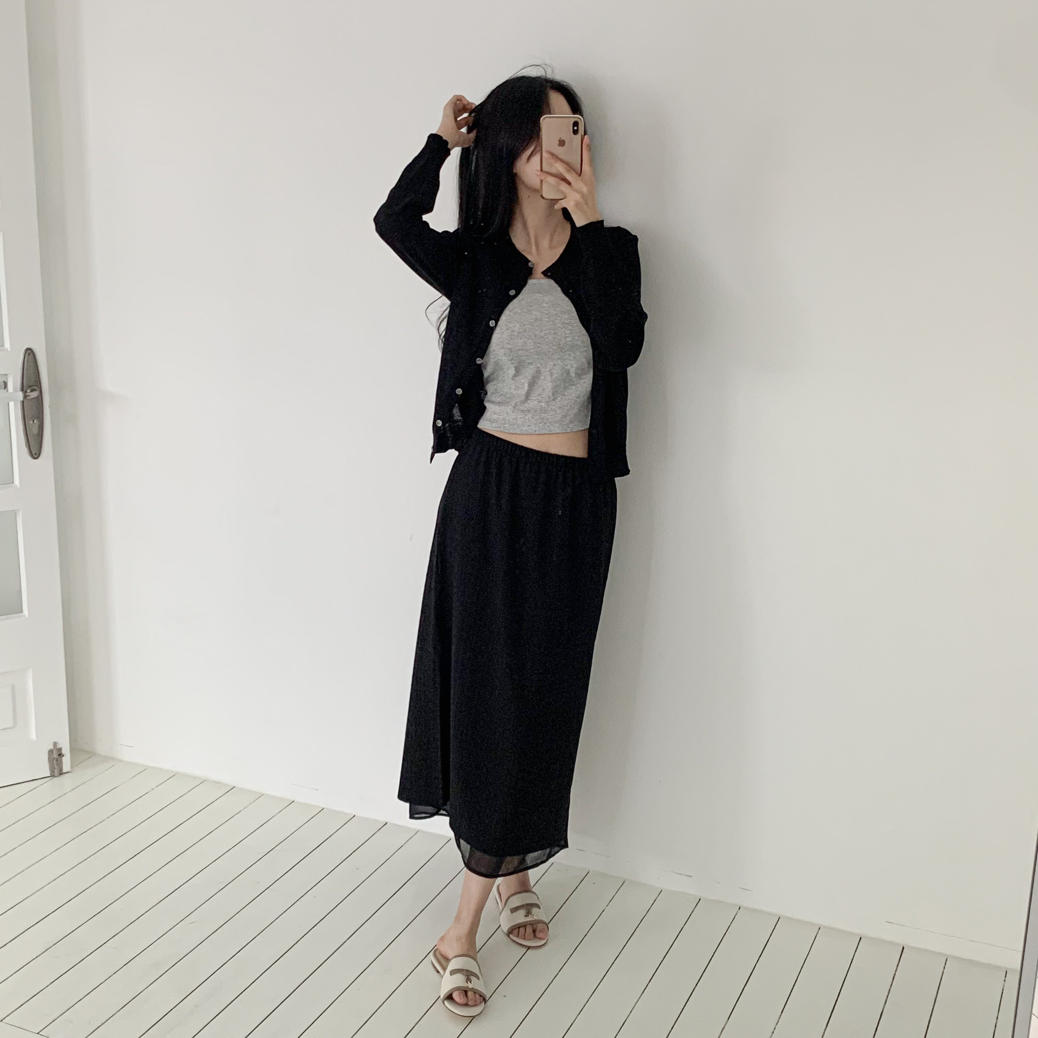 여성 여름 쉬폰 링클프리 레이어드 스커트 h라인 하객룩 데일리룩 플리츠 화이트 롱스커트 - 상세 이미지 3
