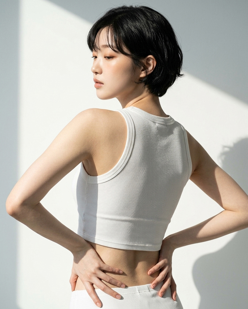 노브라 여름 홀터넥 레이어드 캡나시 브라탑 크롭탑 골지 브라일체형 이너 런닝 - 상세 이미지 3