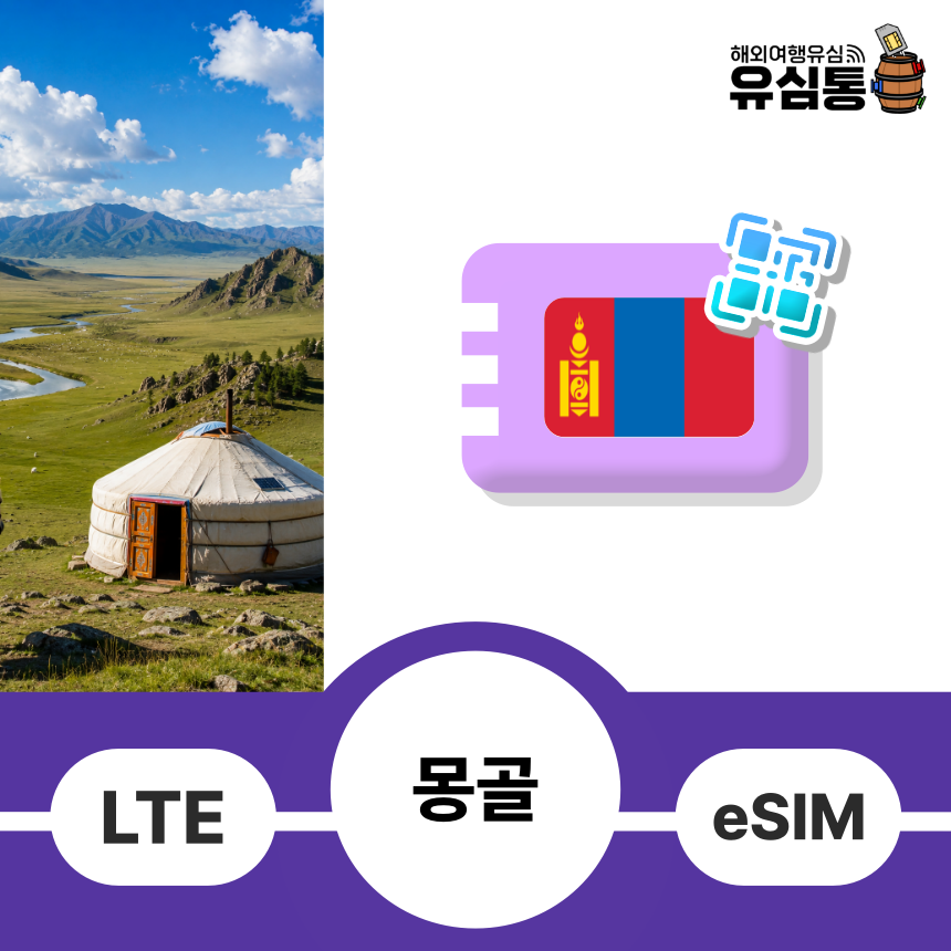 몽골 이심 eSIM 몽골전지역 울란바토르 테를지 매일 500MB 1일 e심 - 상품 이미지