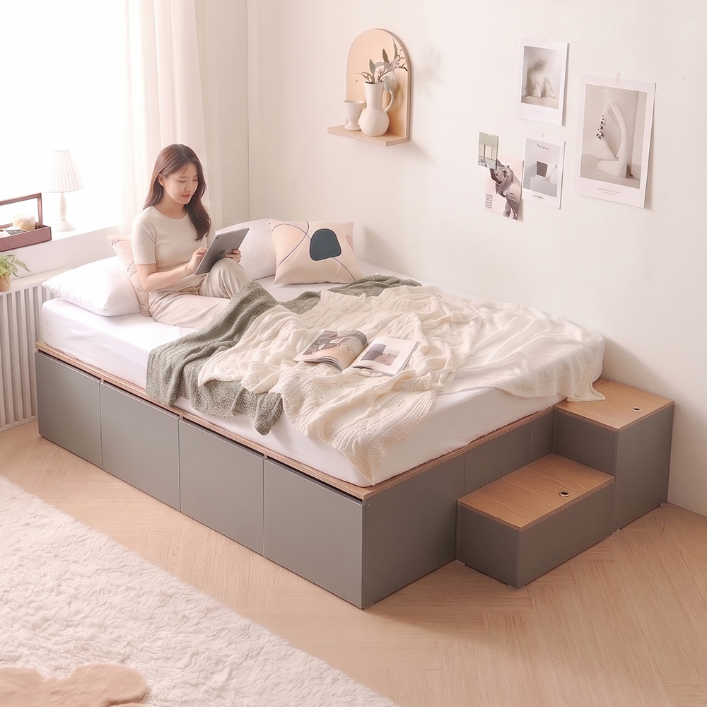 솔브 무헤드 벙커 도어형 수납 침대 프레임 Q 이미지 8