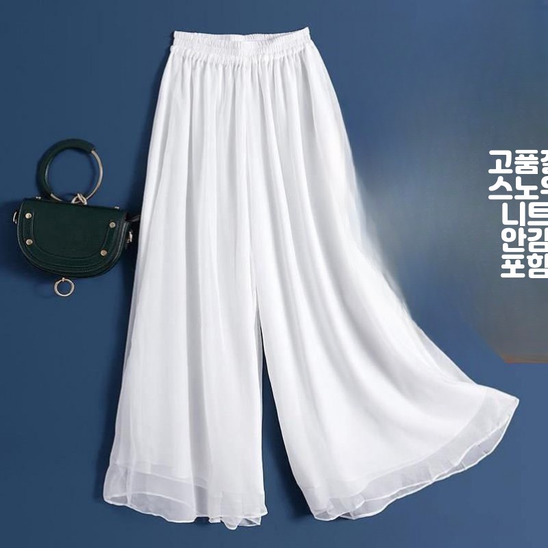쉬폰 밴딩 치마바지 와이드팬츠 롱 봄여름 빅사이즈 화이트 긴바지 XL(50-59kg) - 상세 이미지 2
