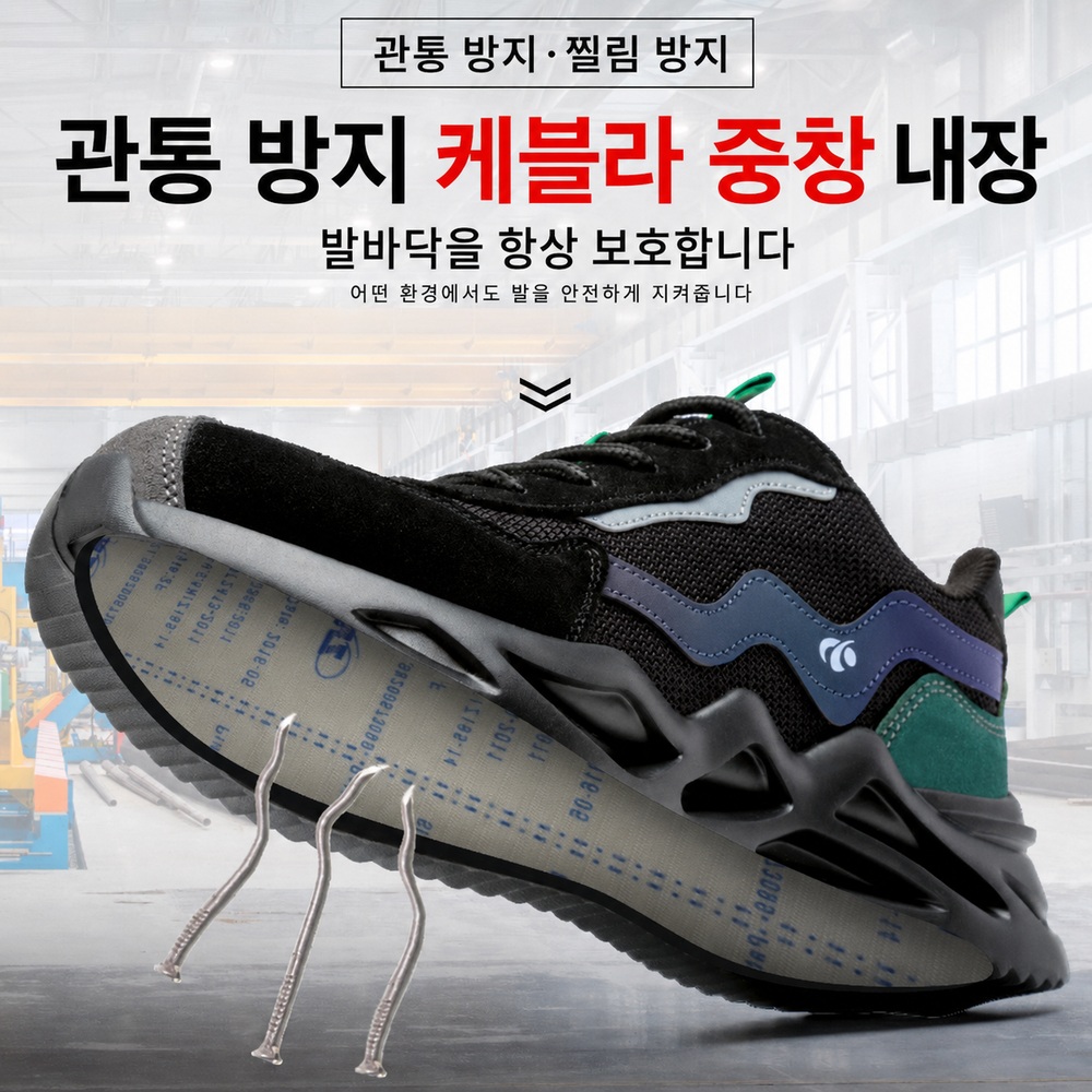 남성 경량 안전화 운동화형 작업화 미끄럼방지 스틸토캡 방검중창 - 상세 이미지 5