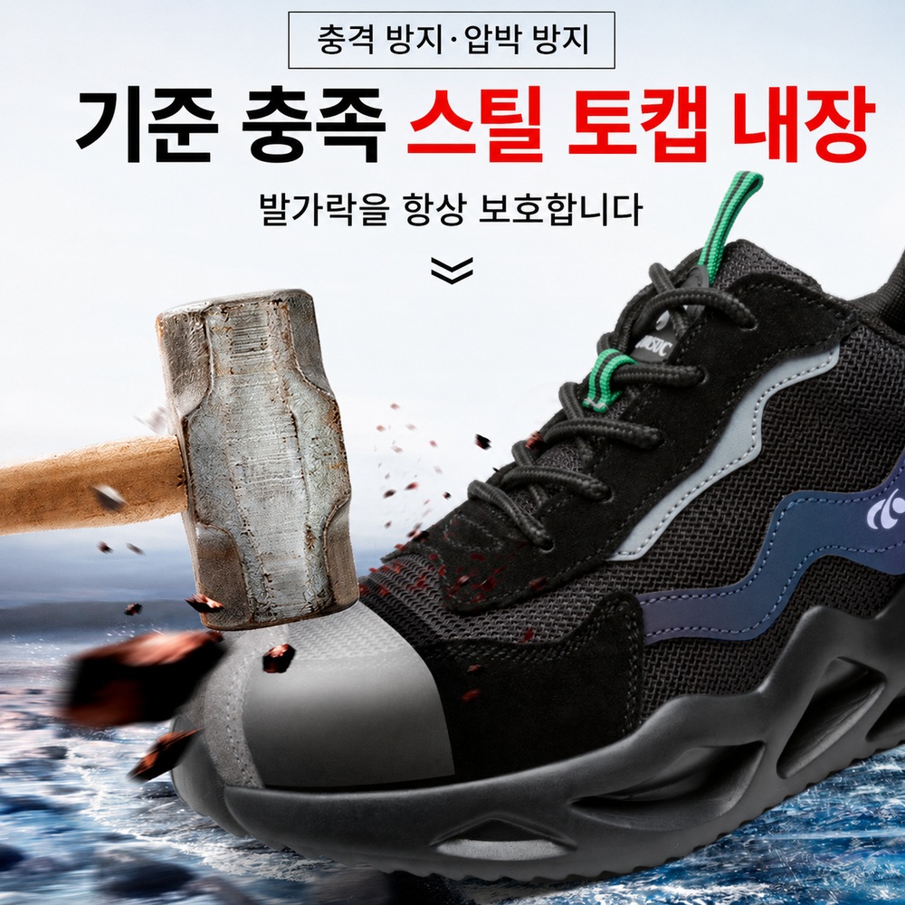 남성 경량 안전화 운동화형 작업화 미끄럼방지 스틸토캡 방검중창 - 상세 이미지 3