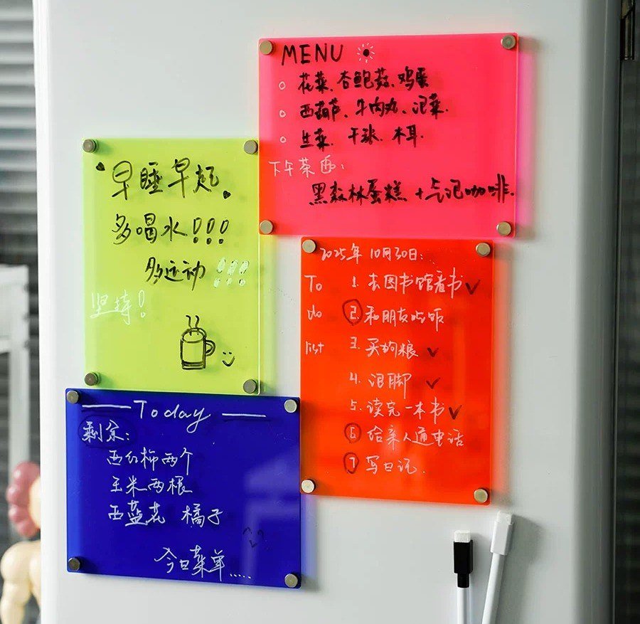 컬러 투명 아크릴 자석 냉장고 메모판 화이트보드 마그네틱 메시지보드 반투명 아크릴 메모판 형광핑크 - 상품 이미지