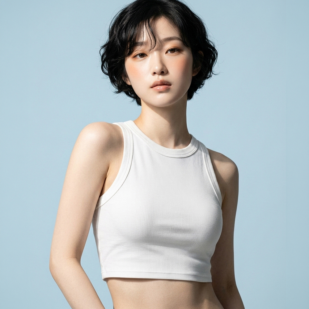 노브라 여름 홀터넥 레이어드 캡나시 브라탑 크롭탑 골지 브라일체형 이너 런닝 - 상품 이미지