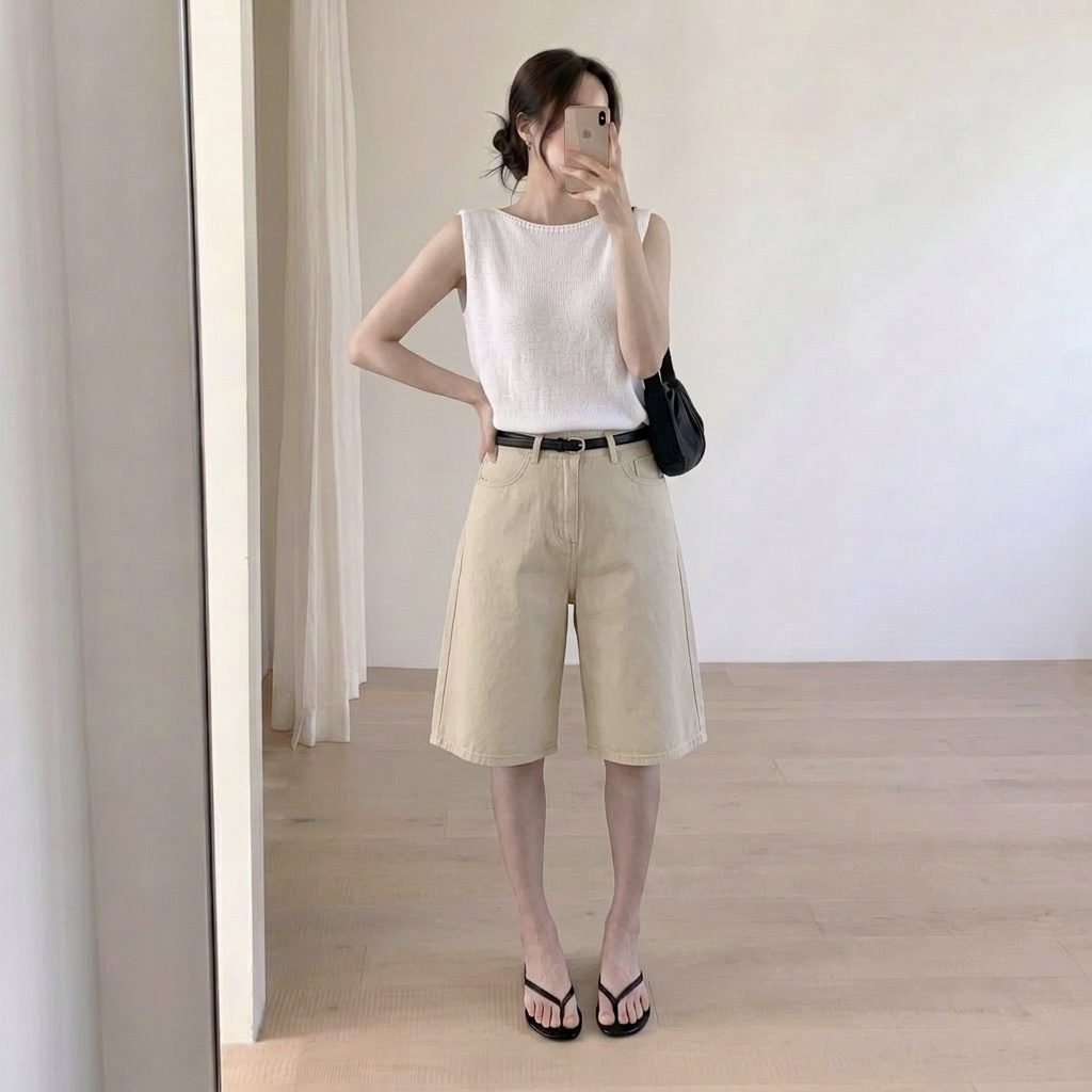 여성버뮤다팬츠 여자버뮤다팬츠 7부바지 흰색반바지 - 상세 이미지 2