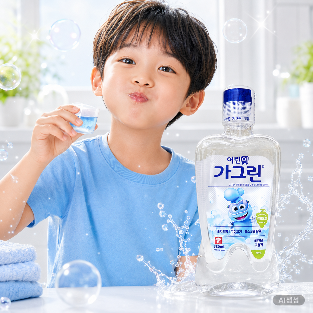 (3개) 어린이 가그린 380ml 딸기 사과 청포도 가글액 가글 불소 과일향 - 상세 이미지 4