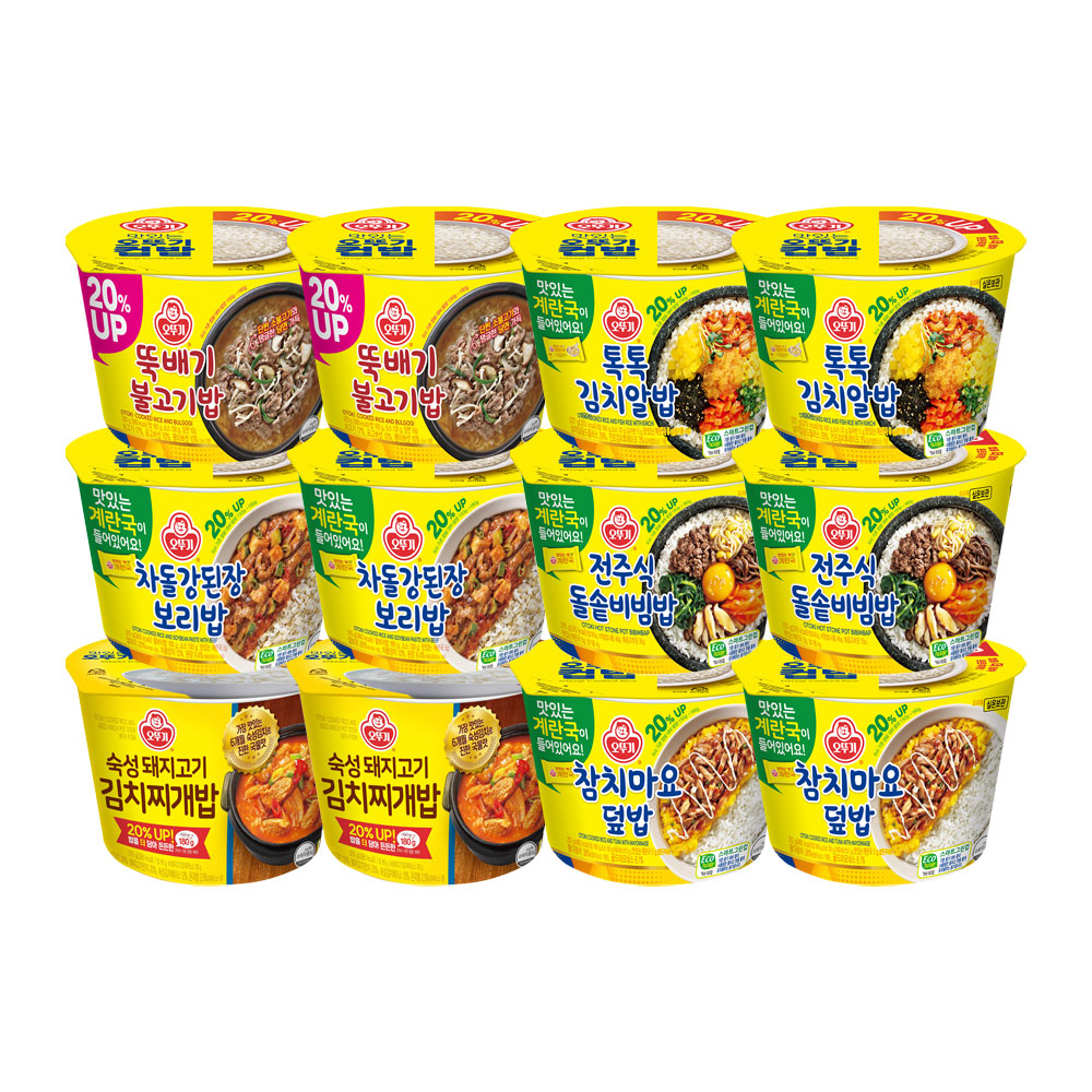 오뚜기 컵밥 뚝배기불고기+톡톡김치+차돌 강된장+돌솥비빔밥+김치찌개+참치마요 각 2개 총 12개 - 상품 이미지
