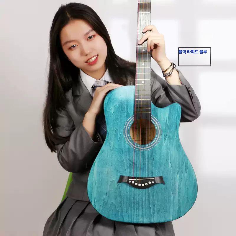 학생용 입문자 민속 나무 기타 연습용 초보자 38인치 빈티지 헤어라인 블루 A - 상세 이미지 4