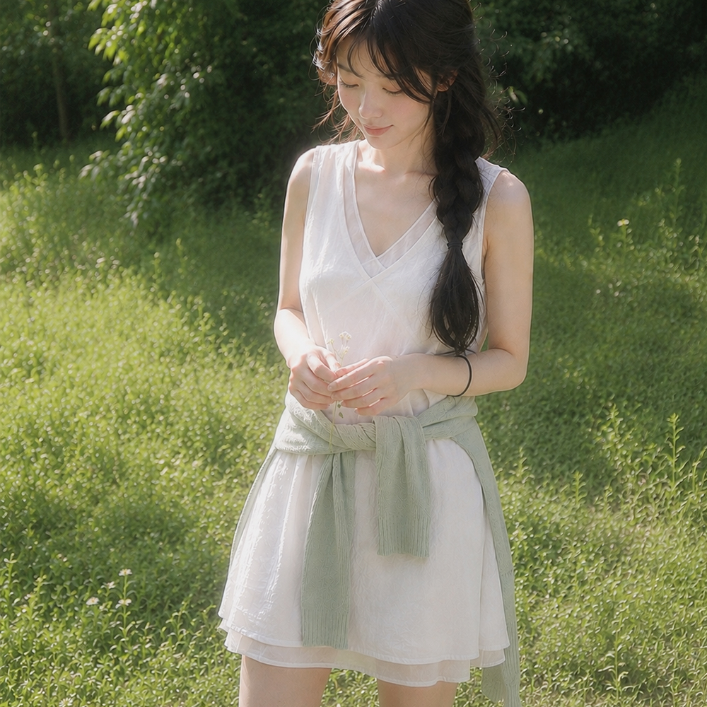 슈렌 나시 레이어드 미니 원피스 (1color) 레이스 시스루 숏 프릴 A라인 쉬폰 봄 여름 - 상품 이미지