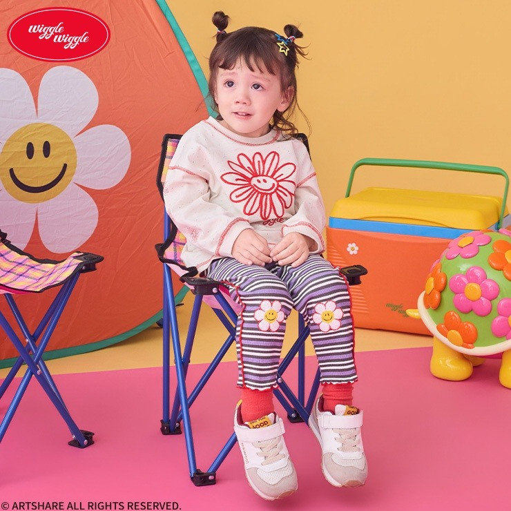 [발주상품] 위글위글 스마일 위 러브 아플리케 보더 레깅스 80~95cm - 의류 - 하카타몰