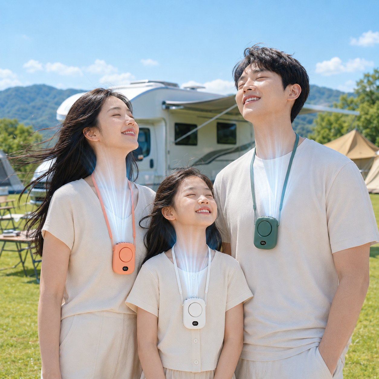 초경량 목걸이 선풍기 휴대용 미니 넥선풍기 허리 탁상 겸용 - 상품 이미지