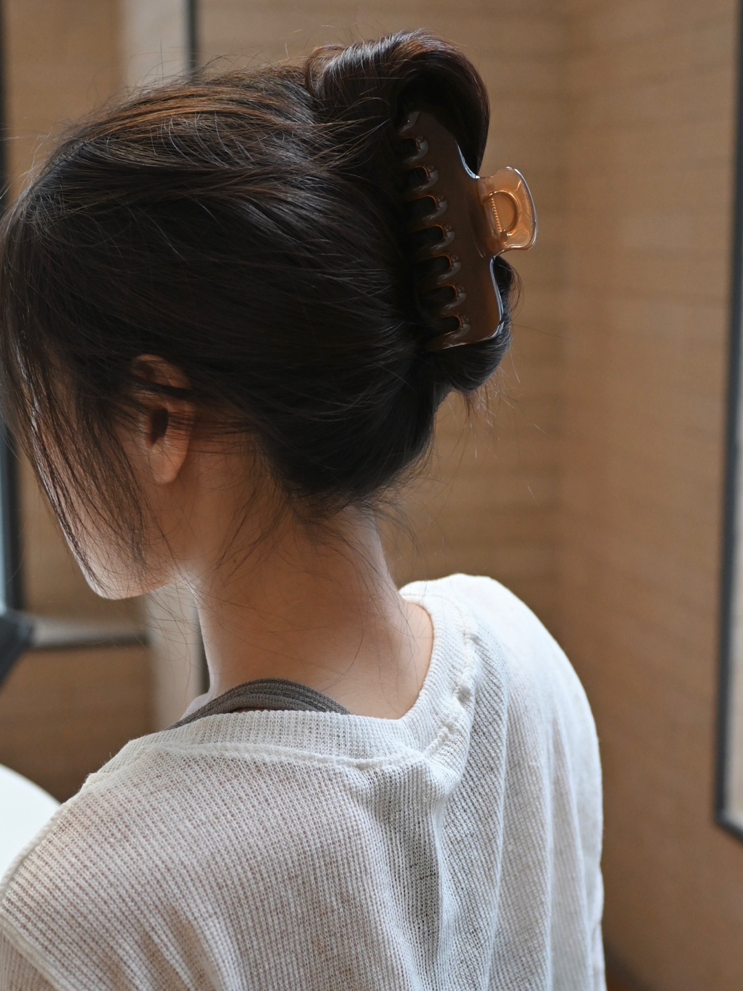 브라운 투명 사각 반달 일자 올림머리집게핀 반묶음 바렛 포인트헤어 긴머리 플라스틱 - 상세 이미지 4