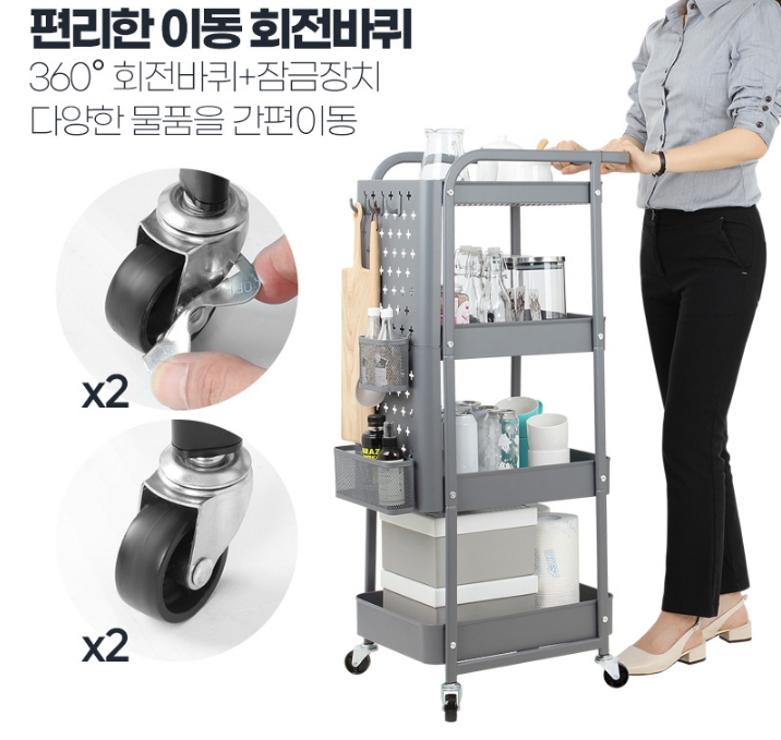 이동식 3단 미용 바퀴 선반 수납장 철제 다용도 미용실 카트 트레이 트롤리 정리 랙 서랍 이미지 6