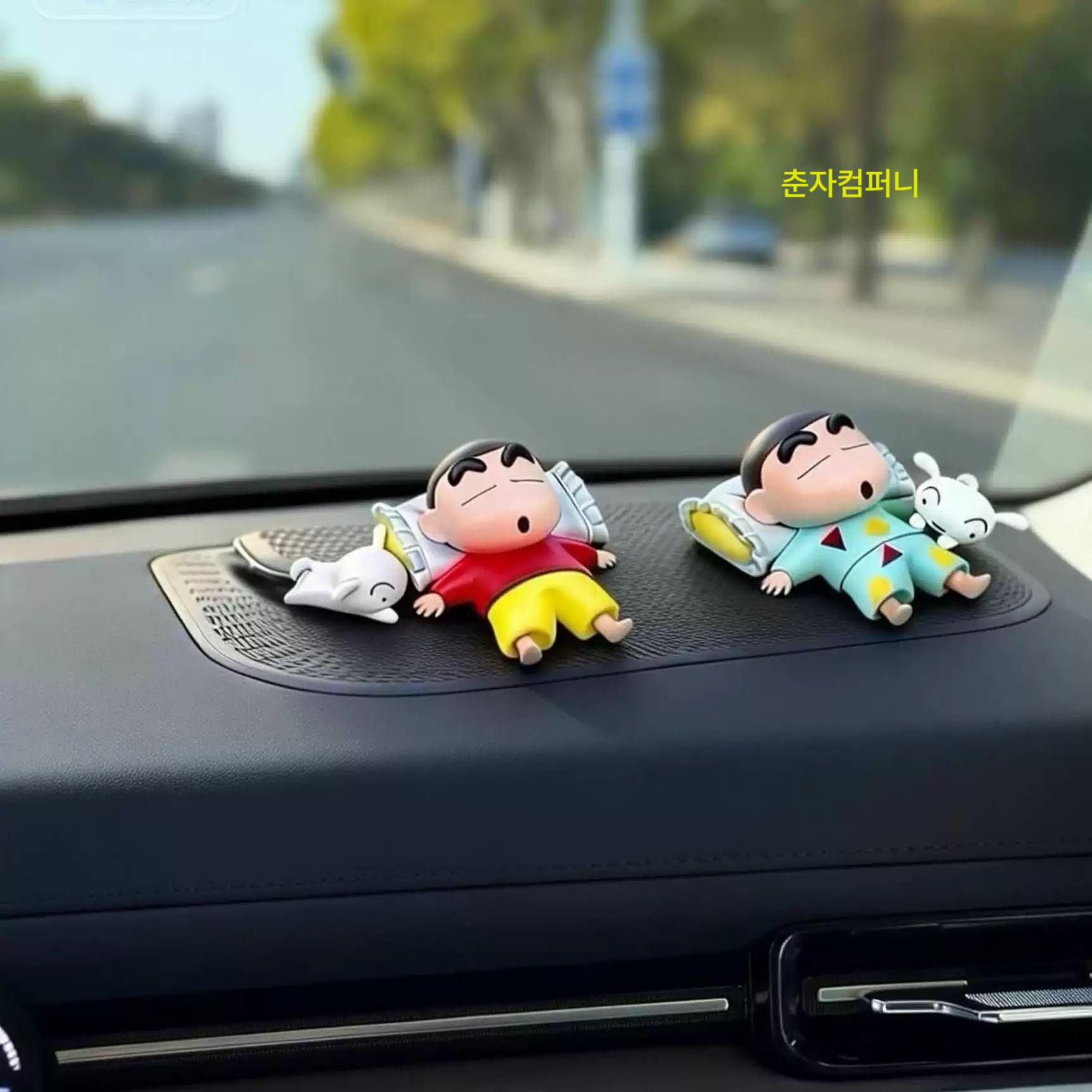 잠자는 짱구 자동차 대시보드 장식 인형 차량용 센터콘솔 피규어 실내 인테리어 소품 선물 그린 코트 신노스케 - 상세 이미지 3