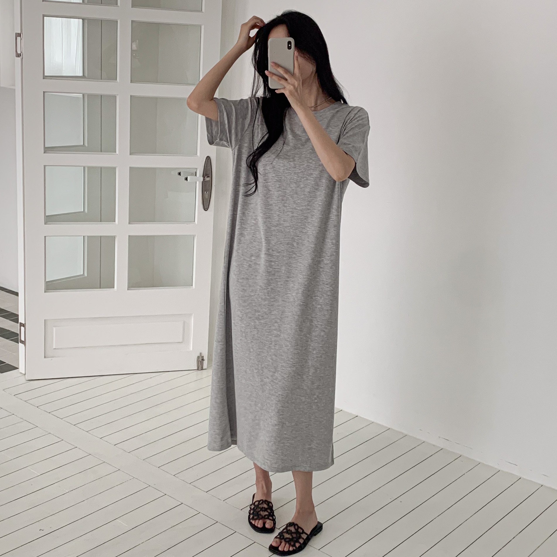 여성 맥시롱원피스 링클프리 빅사이즈 루즈핏 여름 반팔원피스 등원룩 데일리룩 - 상품 이미지